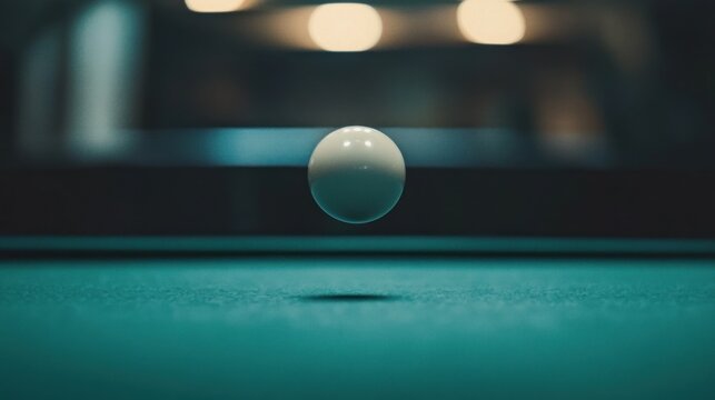 Pool Ball Suspended in Mid-Air on Green Table