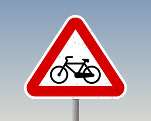 Bicycle Crossing Warning Sign – Black Bicycle Icon on Triangular Red and White Road Sign - High...