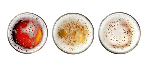 beer glasses top view, different types of beer