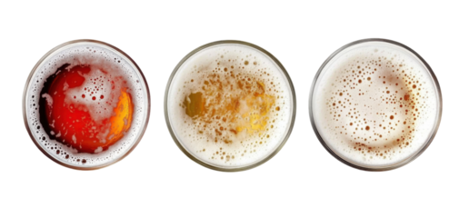 beer glasses top view, different types of beer
