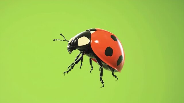 Detailed Red Ladybug on Green Background 3D Render
