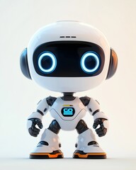 Cute blue futuristic 3d robot android character isolated on white