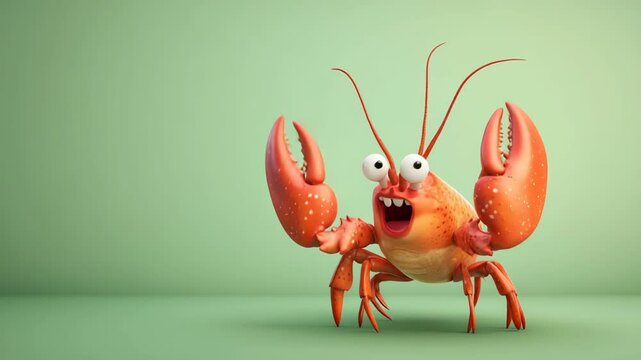 Playful 3D Animated Crayfish on Green Background