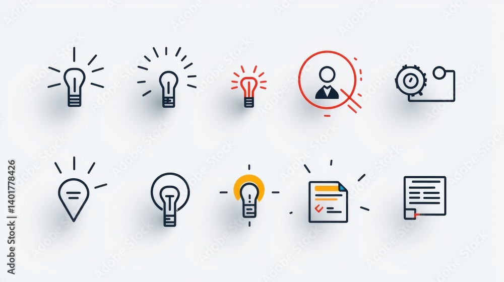 Poster a set of minimalist icons representing various corporate management and business technology concepts