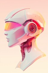 Vector robot head illustration with a 3D rendered human eye, a symbol of digital technology