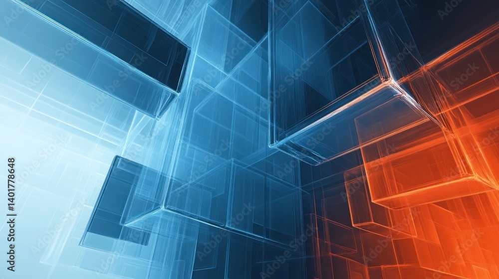Wall mural abstract geometric cubes in a futuristic structure