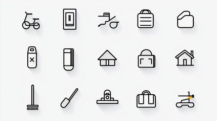 A set of minimalist icons representing various services amenities and facilities commonly found in the hotel industry designed for use in signage user interfaces