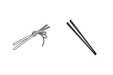 Chopsticks Isolated Illustration Asian Cuisine Cutlery Utensils Minimalist Line Art Design