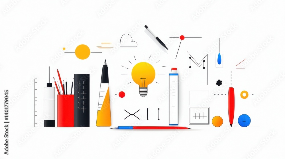Poster a collection of simple abstract depicting various tools and elements commonly associated with graphi