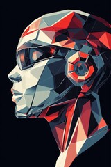 Abstract woman face vector art design on a red color illustration