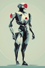Robot Vector art of a dancing cyborg woman and couple, plus a fantasy android man with a gun