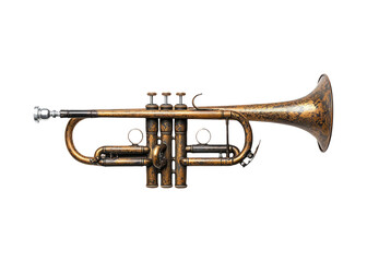 Obraz premium Vintage Trumpet Instrument with Rustic Finish and Detailed Brass Design
