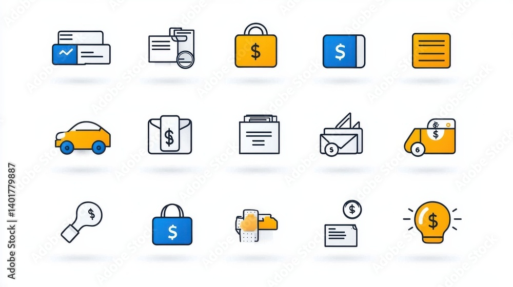 Poster a collection of minimalist and visually appealing financial themed icons designed with a thin stroke