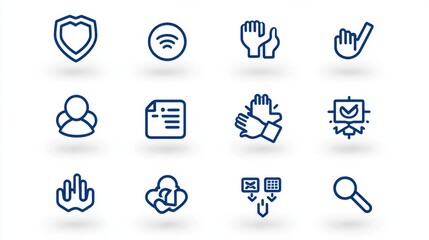 A collection of minimalist and elegant workplace related icons featuring a thin stroke design for a clean and modern aesthetic