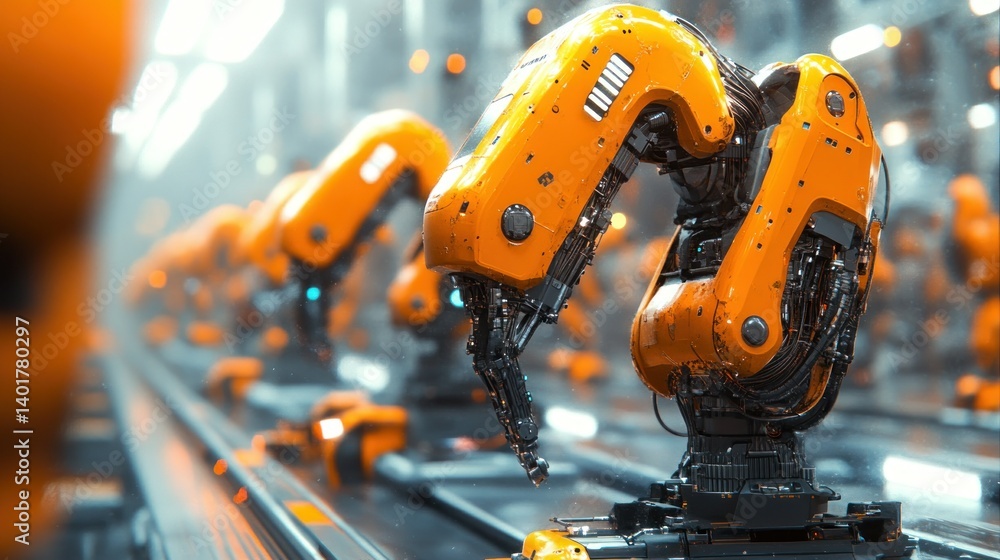 Aufkleber automated assembly line with robotic arms