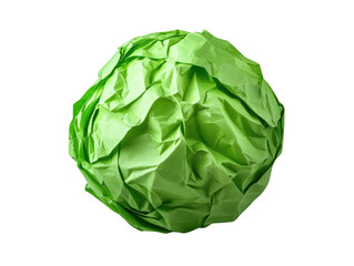 crumpled green paper ball isolated on white background.