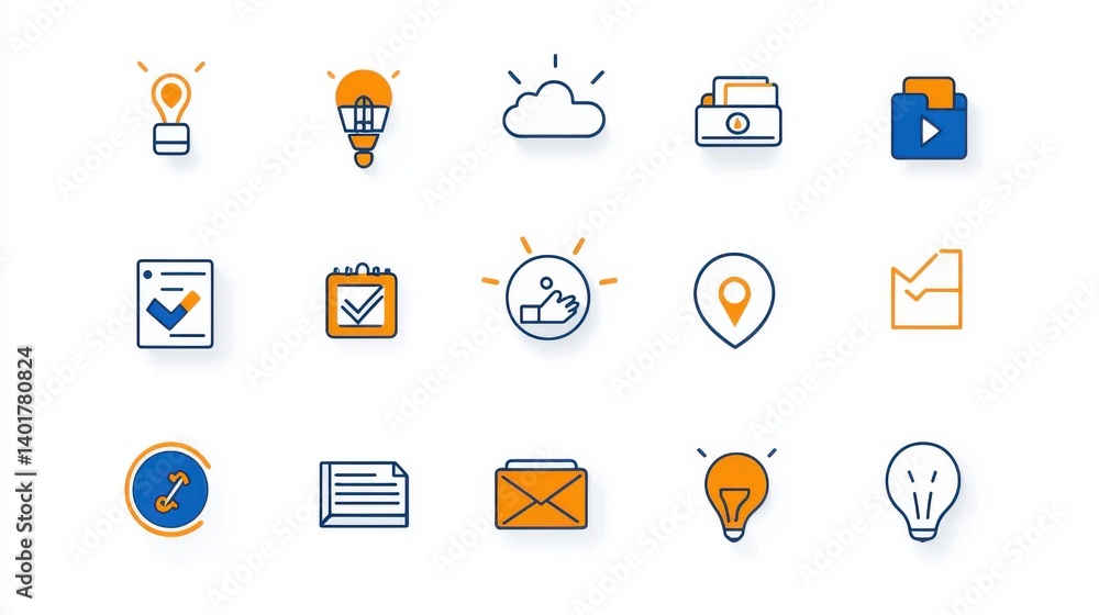 Poster a collection of minimalist modern outline icons representing various digital and web based concepts 