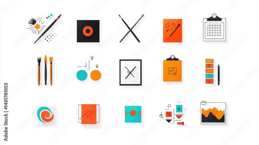 Poster this image showcases a collection of 15 minimalist geometric icons and symbols representing various 