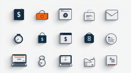 A collection of minimalist and modern outline icons representing various aspects of online banking digital payments and financial transactions