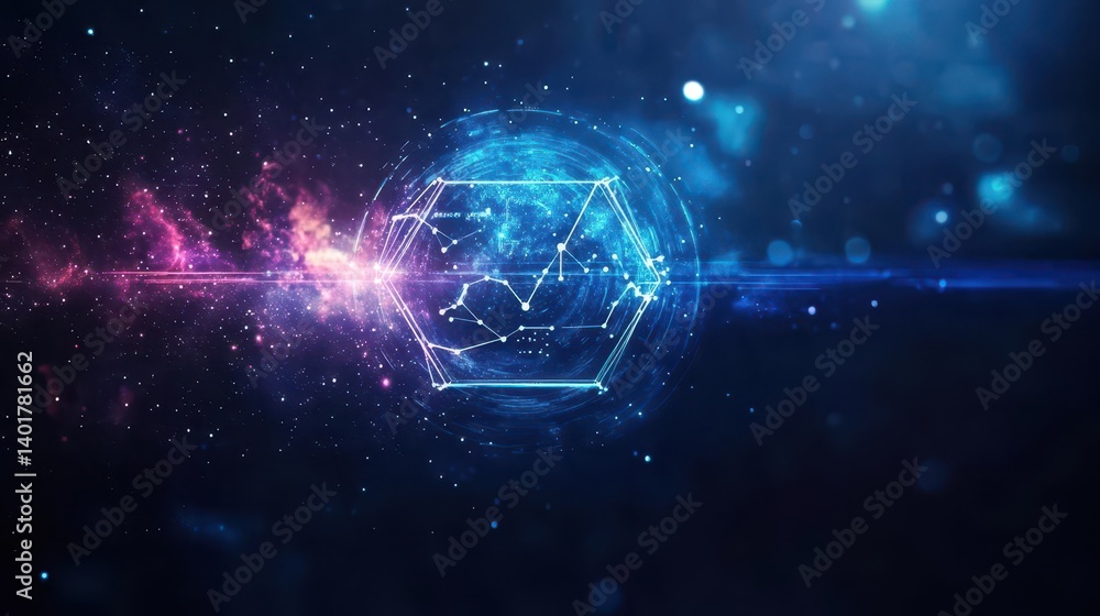 Poster vibrant blue and pink sphere with intricate line patterns creating a striking modern abstract art pi