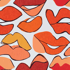 A collection of seamless patterns featuring graphic lips and heart motifs in bold, vibrant or earthy palettes. Hand-drawn and abstract styles with a playful and modern aesthetic.