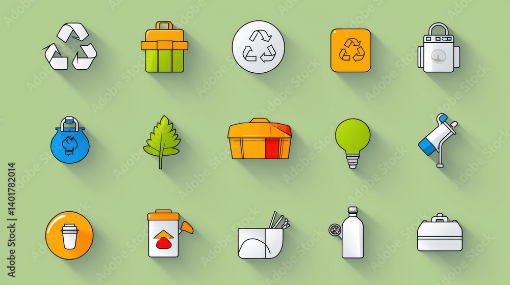 Poster a collection of outline icons representing various elements related to waste reduction recycling and