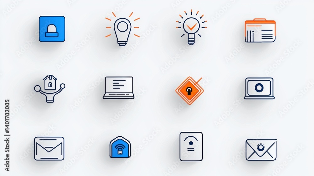 Aufkleber collection of outline icons representing various aspects of privacy and security protection for digi