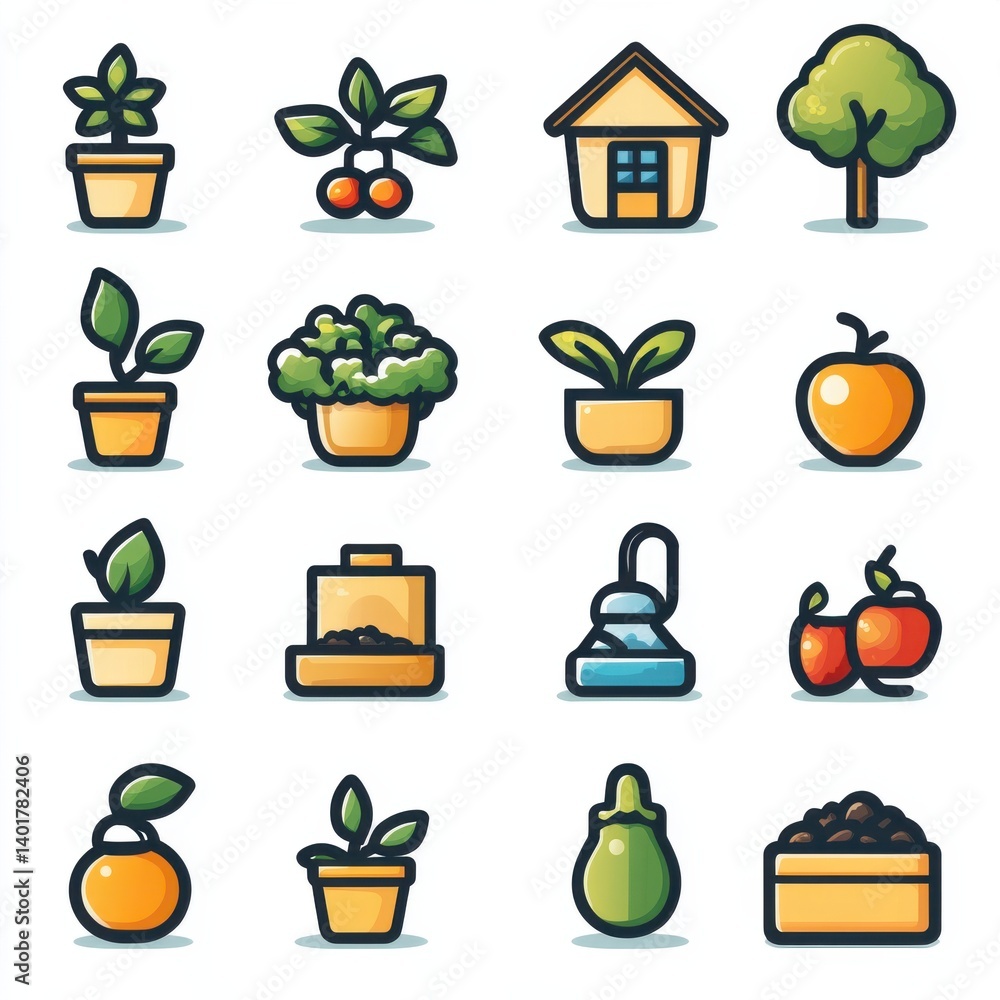Poster this image features a diverse collection of icons representing various aspects of gardening nature a