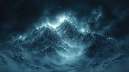 Fototapeta premium Enchanted Peaks: A Night of Mystical Mountains