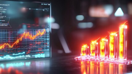 Analyzing financial growth trends modern office data visualization digital environment close-up view investment insights