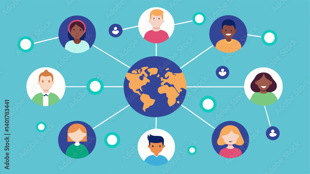 Aufkleber network of people diverse people connecting over the internet with lines representing communication 