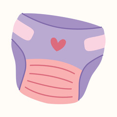 Baby diaper colorful doodle illustration in vector. Baby diaper hand drawn colorful icon