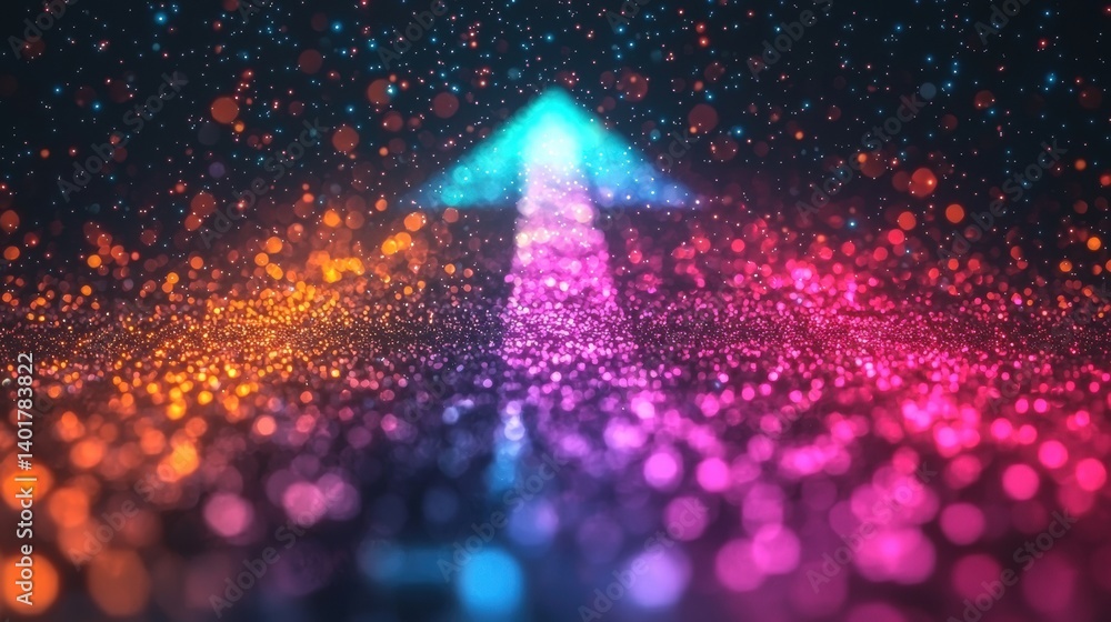 Poster a vibrant colorful abstract background with a radiant light arrow pointing upward glowing with a bri