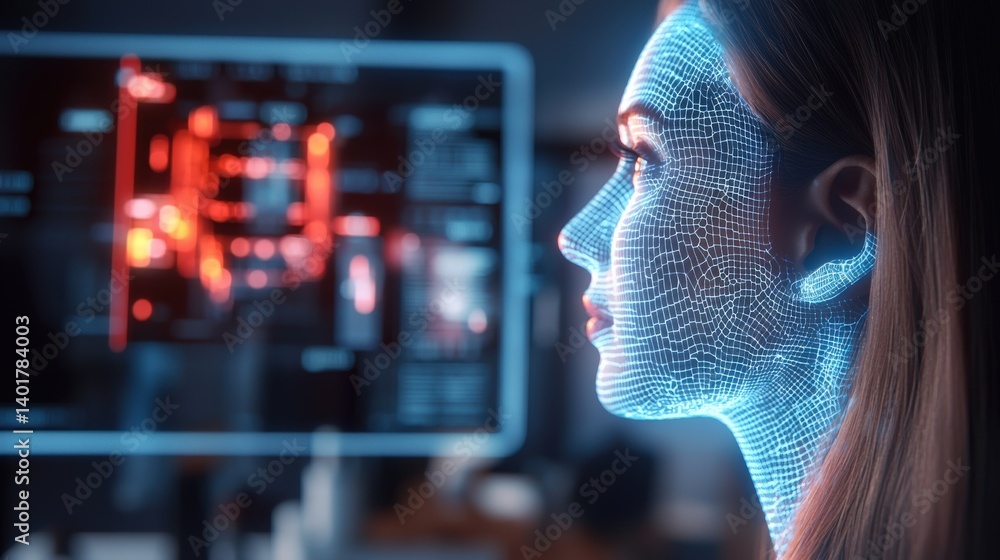 Poster innovative technology showcase digital human representation modern lab visual presentation high-tech