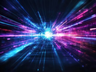 Fototapeta premium Vibrant Light Tunnel Glowing in Multicolored Hues Against a Deep Black Background Creating a Mesmerizing and Enchanting Visual Experience of Illumination