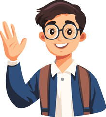 Cartoon happy school boy waving hand vector
