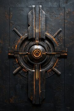 A metal object with a circular center and four arms
