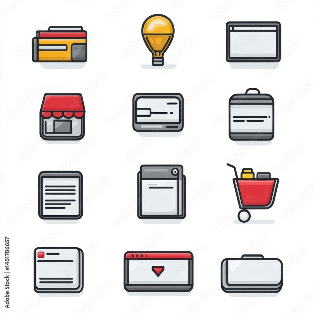 Poster this image presents a set of simple stylized icons representing various tools devices and elements c