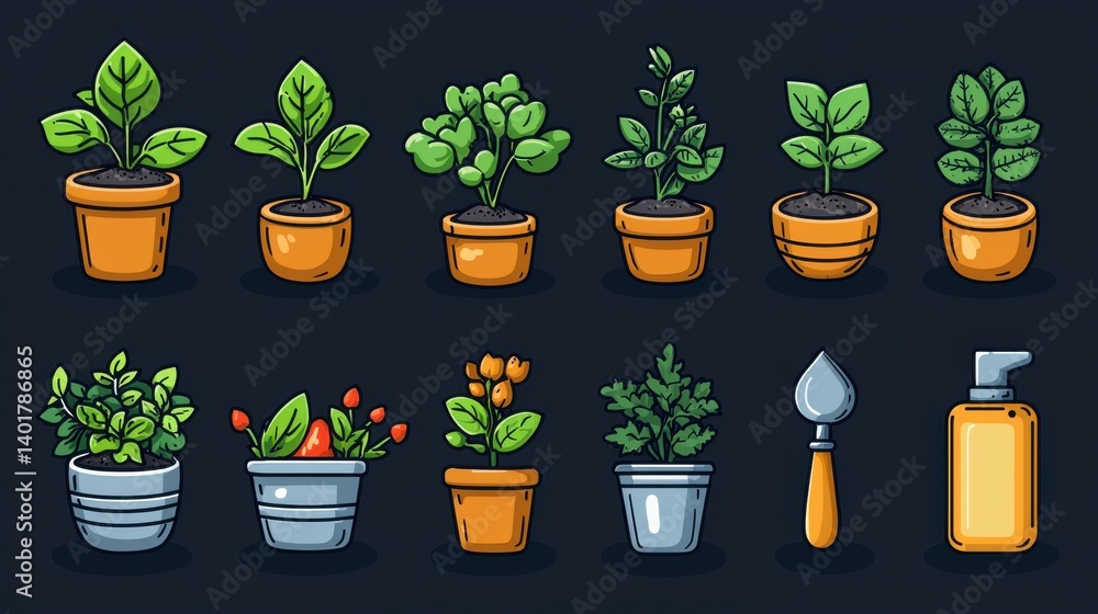 Aufkleber this image depicts a collection of 15 simple minimalist botanical icons showcasing different types o