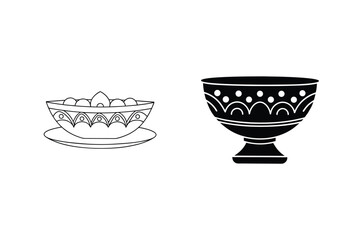 Decorative Bowls Outline And Solid Design Kitchenware Illustration Vector Graphic