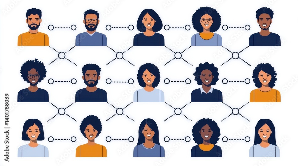 Poster an depicting a diverse group of professionals connected in a collaborative network representing the 