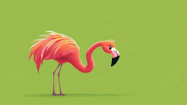 Pink Flamingo Illustration on Green Background
