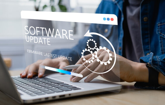 Programmers working update software and installing, upgraded firmware to update additional functions and improve security at any time in the new version.