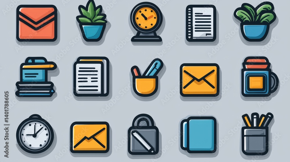 Poster this image features a set of 15 minimalist outline icons representing various elements associated wi