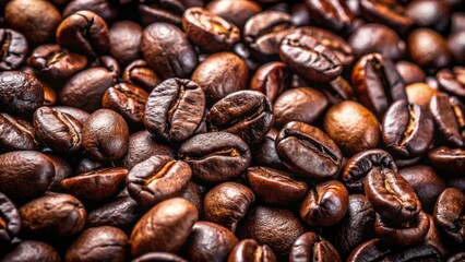 Obraz premium Low Light Coffee Beans Photography: Dark Roasted Coffee Beans on White Background, Still Life, Closeup