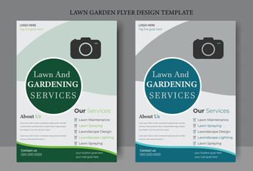 Lawn Mower Garden or Landscaping Service Flyer Template. Business Flyer poster pamphlet brochure cover design layout background, A4 size leaflet, 
