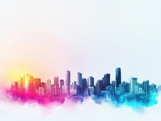 Vibrant City Skyline at Dusk with Bright Blue and Pink Hues Creating a Breathtaking Urban Landscape Illuminated by Dazzling City Lights and Twilight