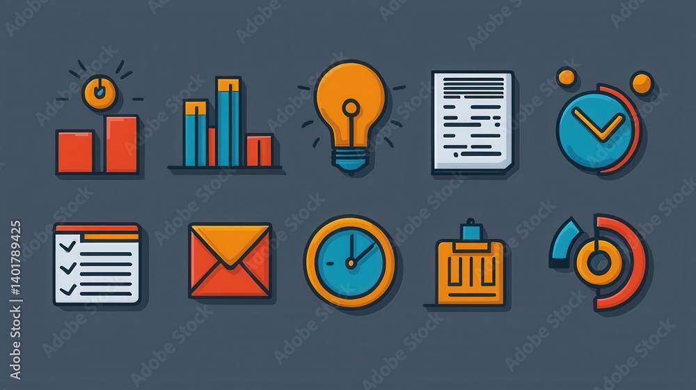 Poster this image showcases a collection of 15 minimalist outline icons representing various components and