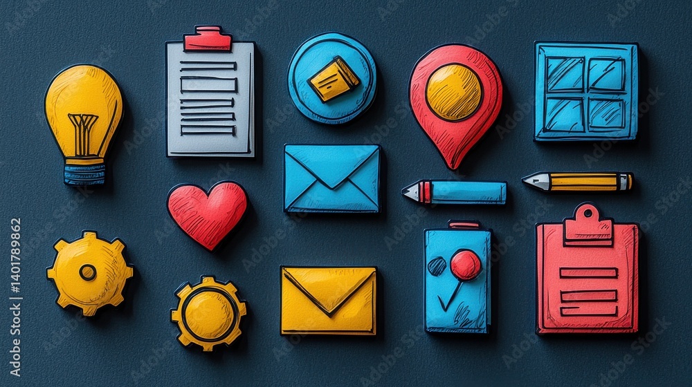 Poster this image showcases a collection of 15 minimalist outline icons that symbolize various components o