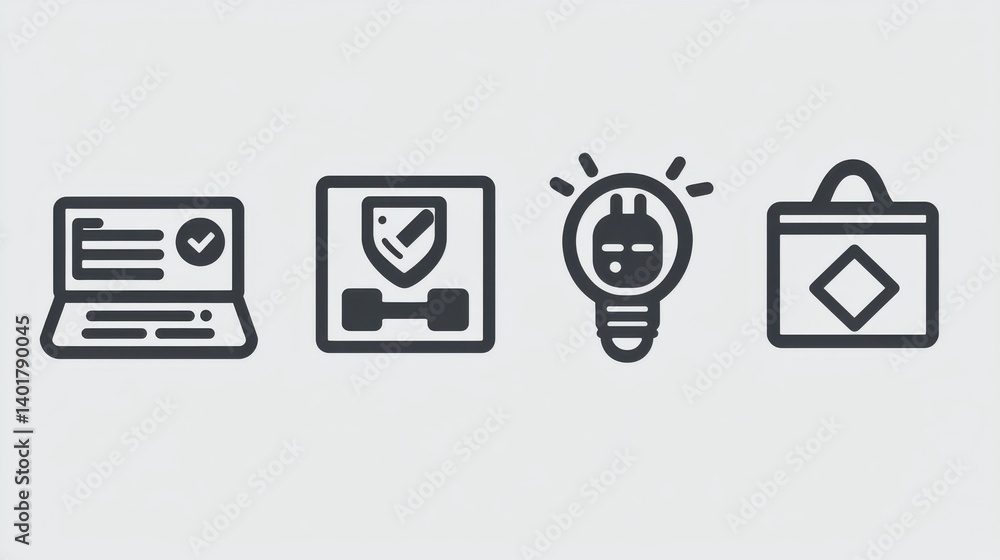 Poster collection of outline icons representing various aspects of corporate training and professional deve